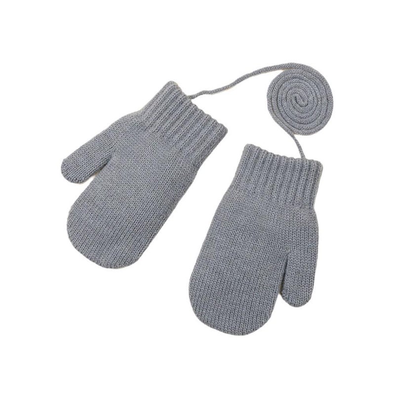 Solid color knitted cold-proof mittens for boys and girls, perfect for playing in the snow, 1-4 year old children's winter warm gloves.